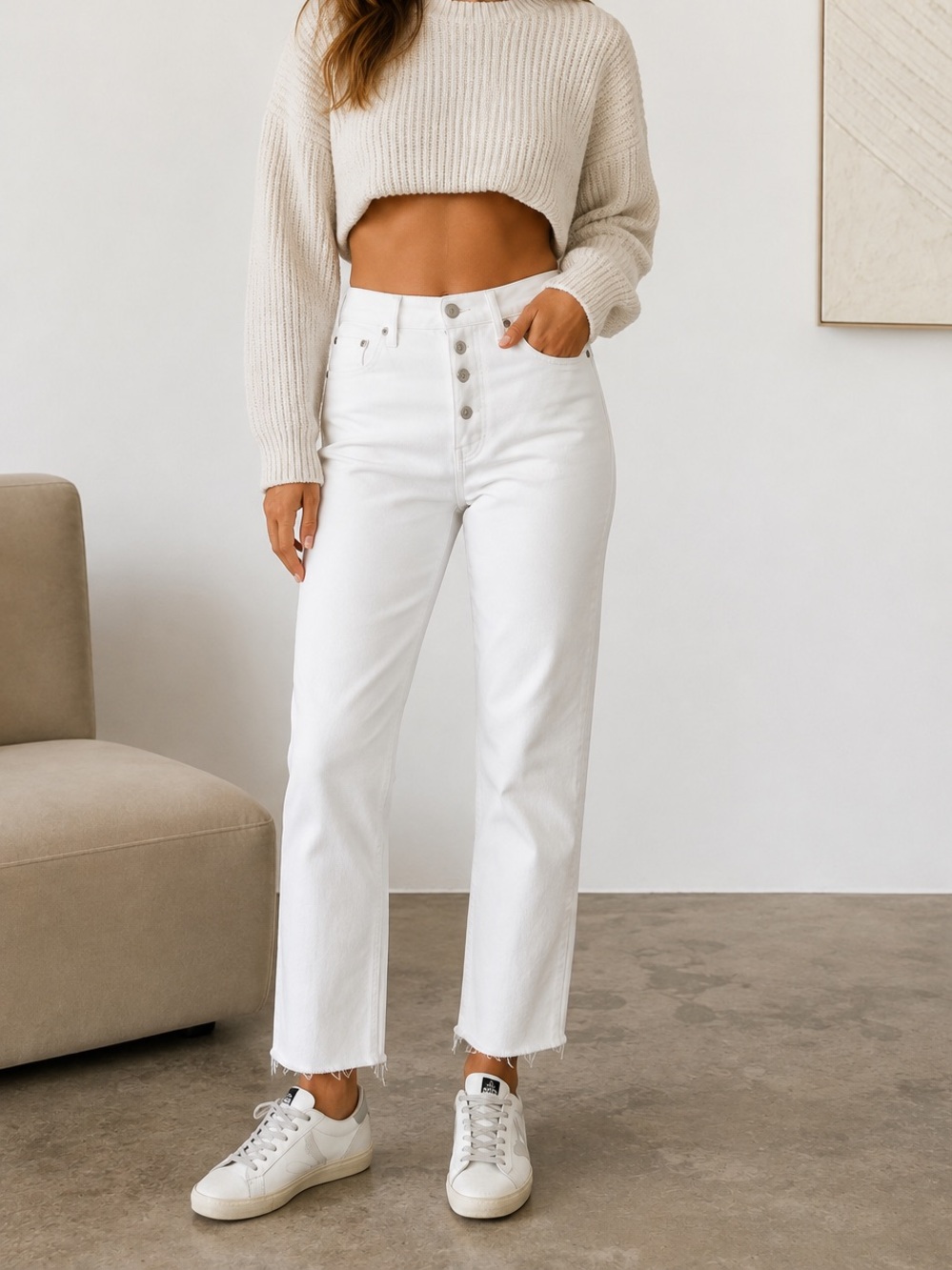AGOLDE White Straight-Leg Jeans with Raw Hem - Size 28